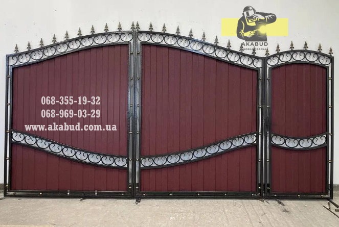 Фото 9. Кованые ворота с профнастилом. Распашные ворота с профнастилом